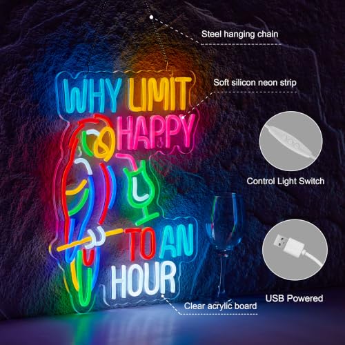Image of Bar Sign Why Limit Happy To An Hour Beer Tiki Bar Neon Signs