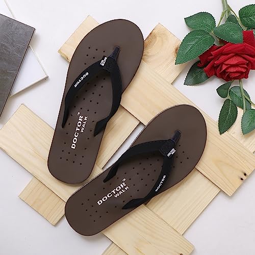 Image of Doctor Walk Orthopaedic Flip Flops, Black, Cushioned Footbed with Anti-Slip Sole Slipper for Women's