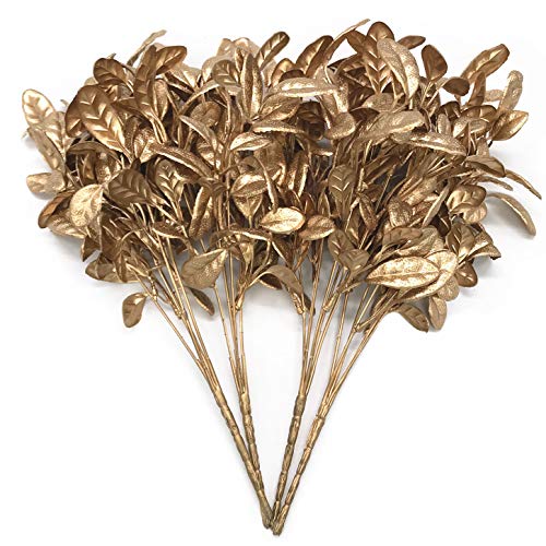 LOVENIMEN Artificial Golden Round Leaf Plants for Christmas Decoration, Fake Plant Grass Plant Bushes Faux Shrubs Greenery Indoor Outside Planter Vase Filler Festival Home Garden Decor - Gold 4 Pack