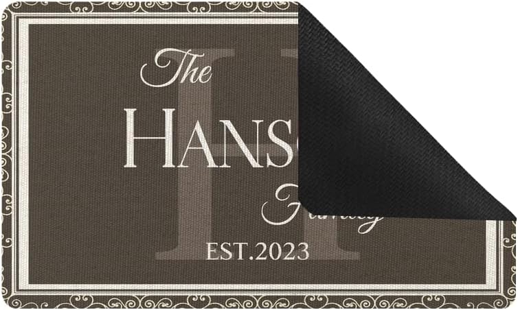 Door Mat 23.6"x15.7", Monogram Family Name Est - Custom Personalized Low Profile Floor Front Doormat Indoor Outdoor Welcome Door Mat Non Slip Rugs for Entryway, Patio, High Traffic Areas