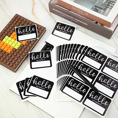 120 Pieces Hello Name Tags with Black Marker Pen, Hello My Name is Stickers Newborn Baby Name Sticker Labels for School Office Home