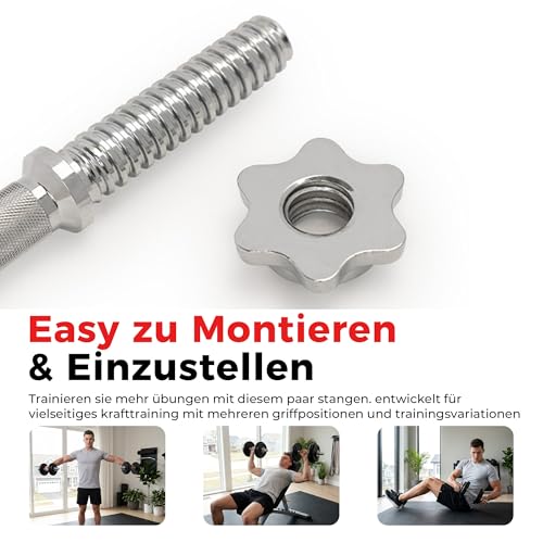 Sunny Health & Fitness 36 cm Hantelstangen-Set mit Gewinde, Verstellbare Hantelstangen mit Sternverschlüssen, Passend für 25 mm Standard-Hantelscheiben – STDBH-14