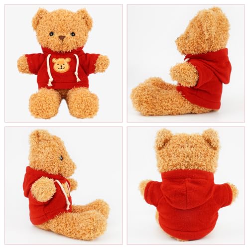 Kuscheltier Teddybär Plüschtier, kuscheltier bär mit Kapuze，Stofftier Schmusetier zum Kuscheln & Spielen, Plüschtier Teddybär Geschenk, Teddybär Plush Dekoration für Jungen und Mädchen (Rot 30cm)