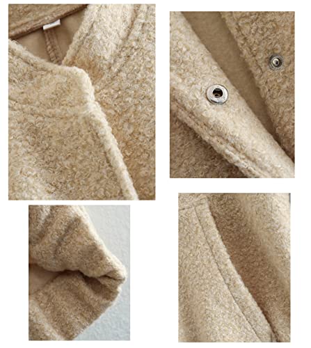 Yozazzy Women's Y2K Oversized Wool Blend Jacket Button Down Causal Jackets Long Sleeve Solid Coat Outerwear(Khaki-M) #TOP5