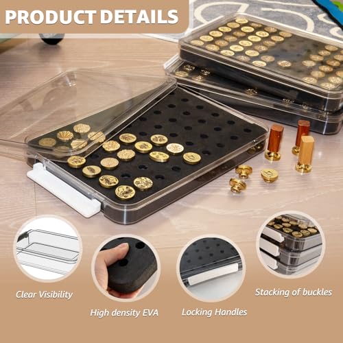 Image of Nuvretk 54 Slot Wax Seal Stamp Head Storage Box - Clear Organizer with Double-Latch Lid, Stackable Design, EVA Foam Pad for Various Stamp Sizes