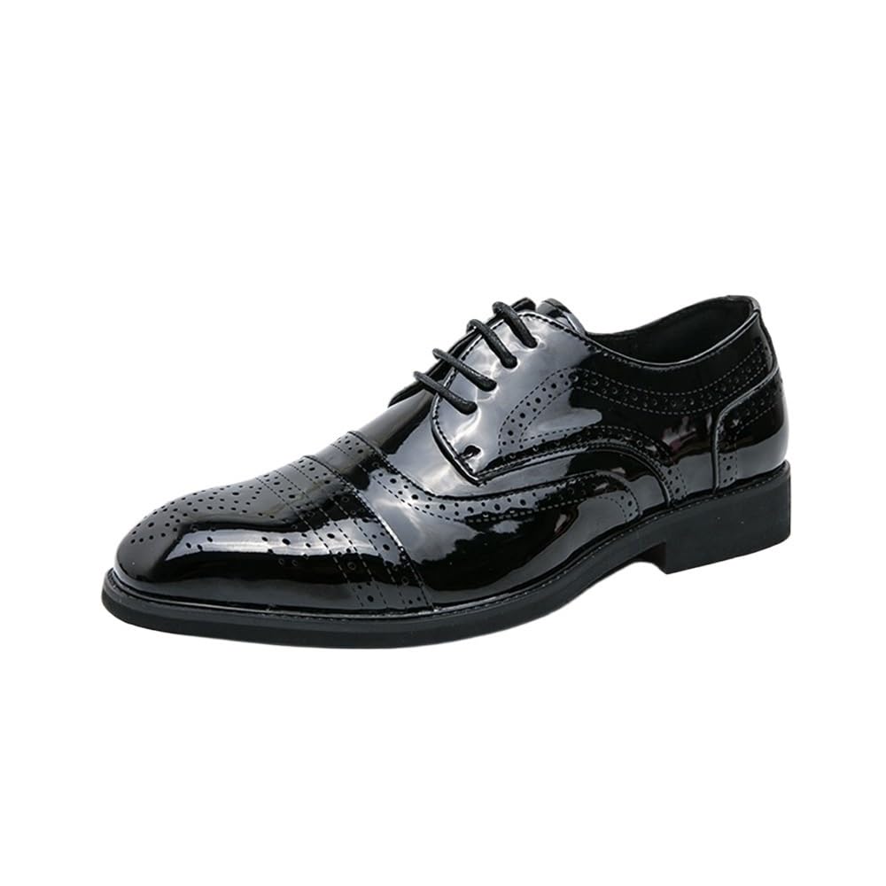 Mens Lace up Brogue Dress Shoes Genuine Leather Large Size British Style Business Casual Formal Office Work Wedding