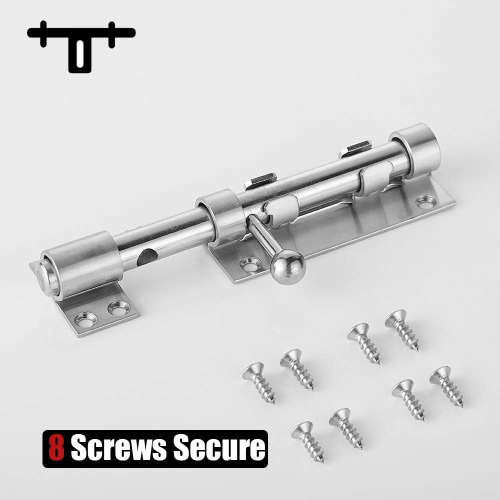 JQK Sliding Bolt Gate Latch, 6.3 Inch (Thick 2.4mm) Heavy Duty 304 Stainless Steel Barrel Bolt with Padlock Hole, Interior Door Latches Brushed Finish, DL300-BN