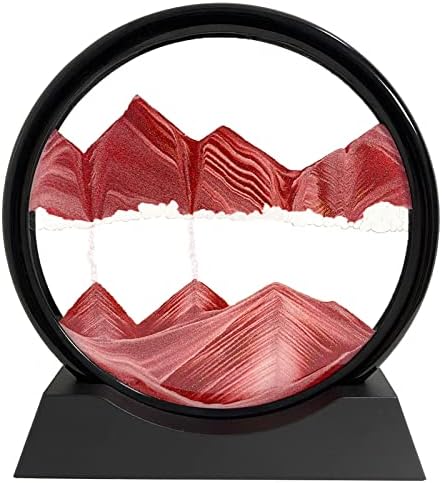 SANDCLE Moving Sand Art Picture - Sand Painting Liquid Motion Decor, 3D Deep Sea Sandscape, Round Glass Frame Display Flowing Sand Relaxing Decoration for Desktop Home Office Work (Yellow, 7")