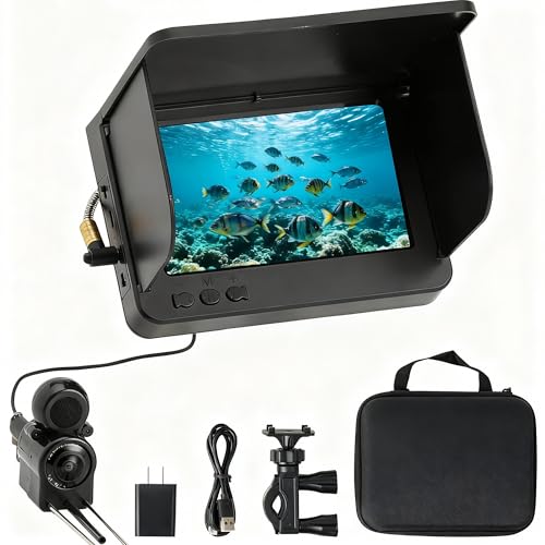 Jiisquilyx Portable Fish Finder with Underwater Camera: IP68 Waterproof 5 Inch IPS Display for Ice/Lake Fishing & Murky Conditions| Depth Finder for Ice Fishing/Boats/Kayaks with 8000mAh Battery