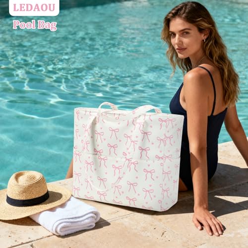 Image of LEDAOU Large Beach Bag Women Waterproof Sandproof Zipper Beach Tote Pool Bag for Swim Gym Grocery Travel with Wet Pocket