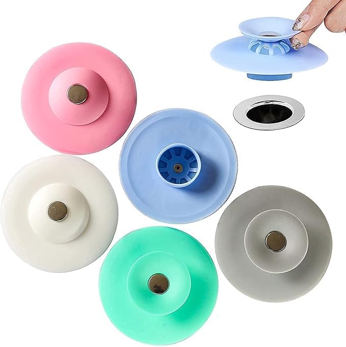 Silicone Drain Plugs – 2-in-1 Sink Stopper & Hair Catcher | Universal Drain Cover for Bathroom, Kitchen & Bathtub (Pack of 5)-image-24
