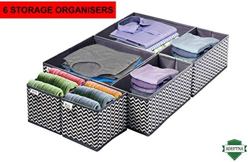 ADEPTNA STRONG SET OF 6 CANVAS STORAGE BASKETS BOXES -WARDROBE ORGANISER- DRAWER ORGANISER -SOCKS TIES- SMART STORAGE