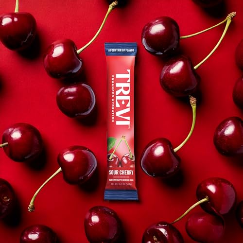 Image of TREVI Electrolytes Powder Packets Sugar Free Hydration Sour Cherry 28 Count | Essential Daily Drink Mix, 0 Sugar, Magnesium, Potassium, Vitamin C, Calcium, B6 & B12 Vitamins