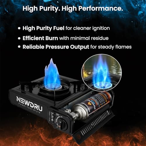 Image of NEWDRU FlameFuel Pro Butane Gas Canister - 1 Can (225g) | MSF-1a Universal Fit with Adapter | High-Pressure Clean-Burn Fuel for Camping Stove, Portable Cooker, Welding Torch & Lighter
