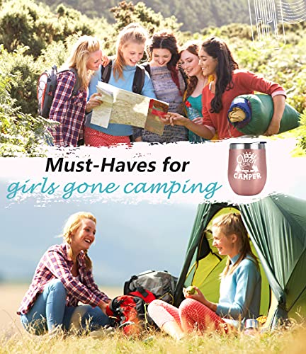 Joyloce Queen Of The Camper Wine Tumbler Camping Coffee Mug Cup Women Camper Stemless Tumblers With Lid Stainless Steel Insulated Vacuum 12 Oz Rv Gifts For Campers Outdoors Hiking #TOP5