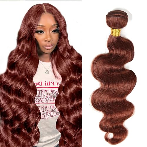 Auburn Body Wave Bundles Human Hair 32 Inch Copper Red Color #33 Reddish Brown Single Bundle Human Hair Body Weave 100g Per 1 Bundle Virgin Hair Extensions for Black Woman