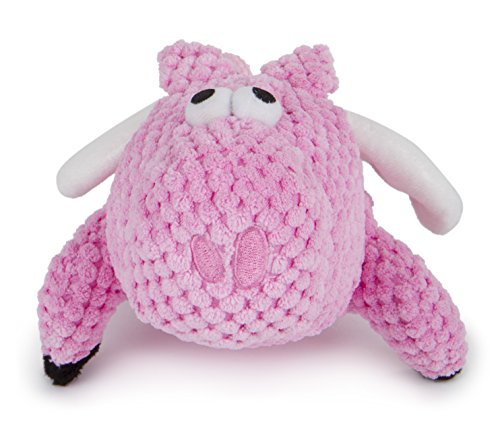 goDog Checkers Flying Pig Squeaky Plush Dog Toy, Chew Guard Technology - Pink, Small