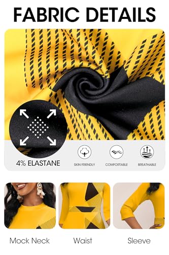 Image of FANDEE Womens Elegant Maxi Dresses Mock Neck Colorblock Casual Long Dress | 3 /4 Sleeve, empire waist, pockets & back hidden zipper, designed for semi formal church cocktail daily wear