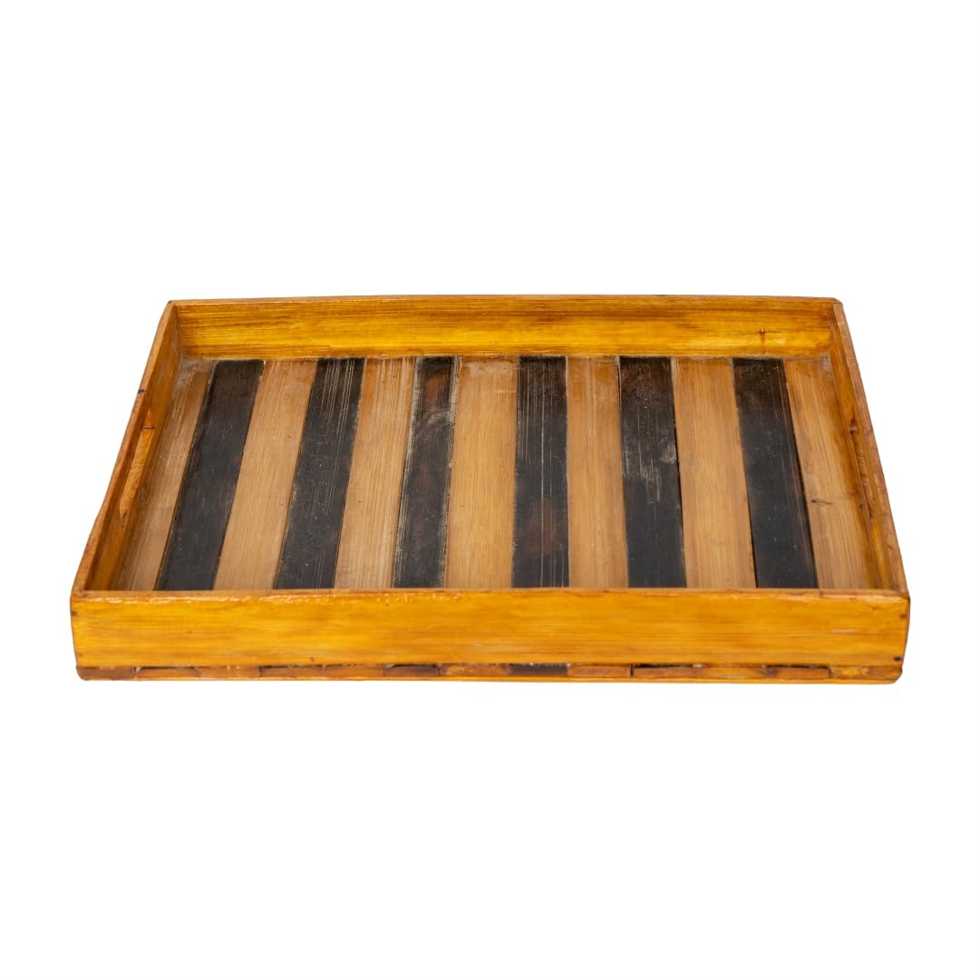 Bilick Bamboo Wooden Serving Tray, Wooden Tray and Platters, Rustic Nesting Trays, Rectangular, for Coffee & Dining Table | Handmade Multipurpose Serving Platters Pack of 1
