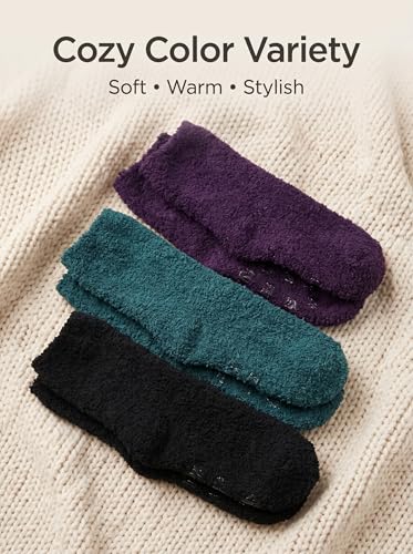 Image of Tipi Toe Womens Fuzzy Crew Socks with Anti Slip Grips Warm Cozy Fluffy Winter Slipper Socks Non Skid Home Socks for Women