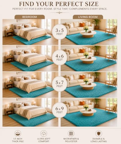 Image of Shaggy Carpet 3x5 Ft for Living Room & Bedroom (Sky Blue)