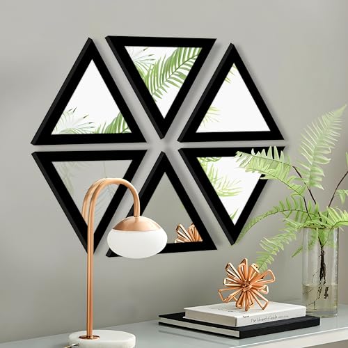 Image of Art Street Acrylic Triangle Decorative Wall Mirror Set of 6 Triangle Shape Mirror for Home Decoration, (9x9 Inch, Black)