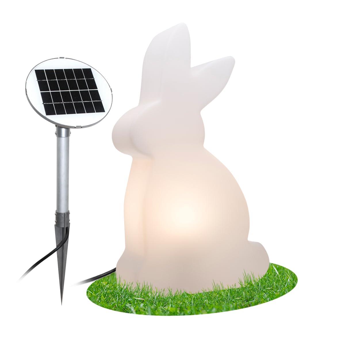 8 seasons design | Lampa zewnętrzna LED zając Solar Shining Rabbit (50 cm wysokości, ciepła biel, czujnik zmierzchu, zewnętrzny panel, lampa ogrodowa, na zewnątrz), biała