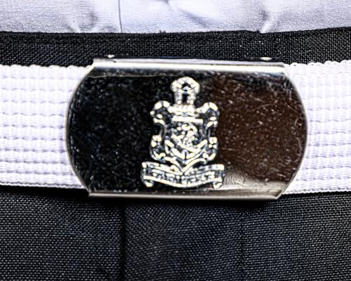 Image of Marine Style Navy Belt | White Nylon Uniform Belt with Adjustable Buckle | Unisex Formal Belt for Cadets, Officers & Crew Parade & Ceremony Accessories