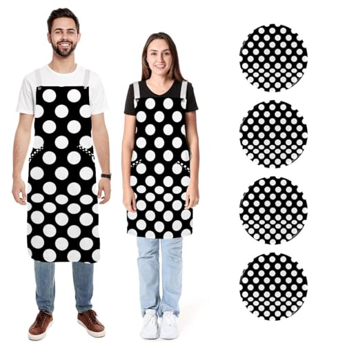 Tabliers de cuisine souples à pois bicolores avec double poche