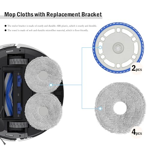 4 Wischtücher mit 2 Ersatzhalterung Zubehör für Ecovacs Deebot T30 Pro Omni/ T30s/ T30s Pro/ N30 Pro/ N30 Omni/ N30 Pro Omni/Yeedi M12 Pro+, Roboter Staubsauger Ersatzteile