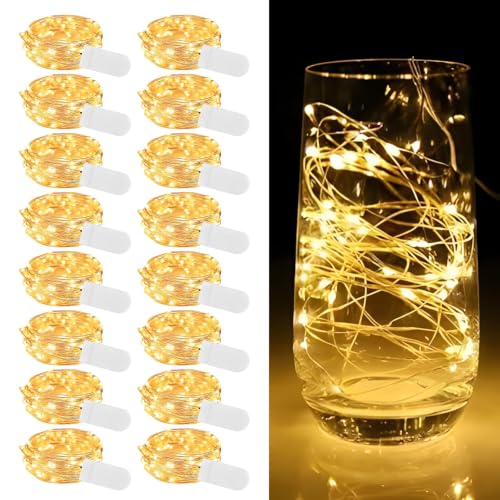 16 Stück LED Lichterkette mit Batterie Klein, 2 m 20 LEDs – Mini Micro...