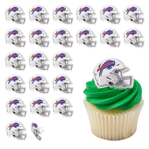 DecoPac NFL Buffalo Bills Helmet Rings, 24 Football Cupcake Decorations, Officially Licensed, Football Rings, Food Safe Cake Toppers – 24 Pack