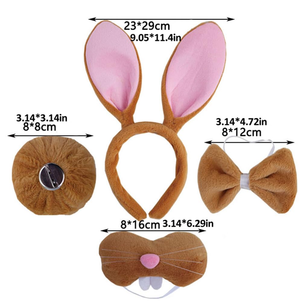 Asudaro Bunny Ears Headband Plush Bunny Costume Set Rabbit Headband, Nose, Bow Tie and Tail Carnival Party Children Adults - Image 2