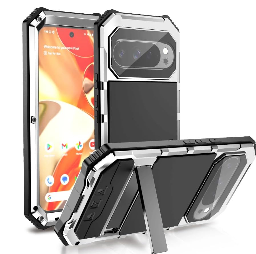 Coque Google Pixel 10 Pro XL 5G antichoc avec support vidéo arrière en silicone rigide argent