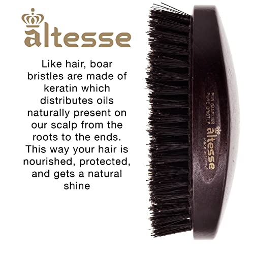 Altesse 1319P Military Brush Boar Bristle Hair Brush For Men Beard And Mustache Beard Dark Beechwood Hard Military Brush For Men With 9 Rows Of 100% Firm Natural Bristle Hair Brush Handmade In France #TOP2