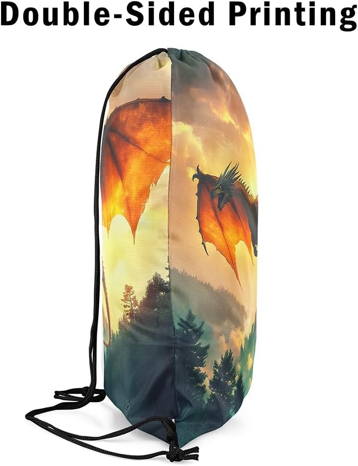 Castle Fairy Dragon Drawstring Backpack Jungle Animals Sackpack for Beach Swimming Pool Mysterious Wildlife Draw String Bags Waterproof Sports Gym