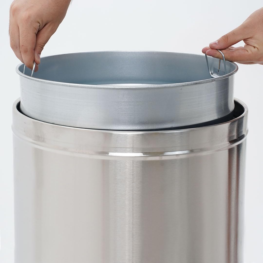 Danieli Store - Cubo de Basura 52L para Exteriores en Acero Ø38,5x71,7 cm - Cubo Basura con Tapa Basculante - Papelera con Goma Antideslizante en la Base