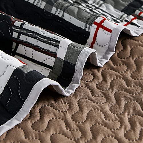 Umchord Cabin Quilt Sets Queen, Christmas Patchwork Rustic Lodge Deer Quilt Bedding Set, All Season Lightweight Reversible Bedspread Coverlet With 2 Pillow Shams (Black, Queen) #TOP4