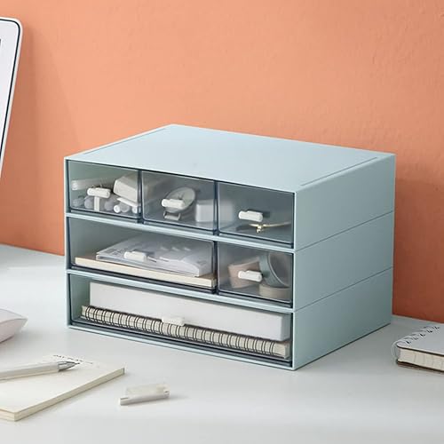 Miniatura 5 de Operitacx Organizador de escritorio de 2 piezas con 3 cajones de plástico apilable organizador de maquillaje para oficina escuela hogar