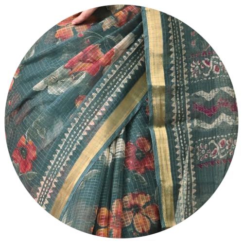 Image of MIRCHI FASHION Kota Doria Cotton Saree with Blouse Piece | Paisley Block Printed Saree for Women | Traditional Ethnic Daily Wear Summer Saree