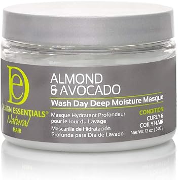 Design Essentials Almond & Avocado Wash Day Deep Moisture Masque, Deep Conditioning Hair Mask with Almond, Avocado & Shea, For Curly & Coily Hair, 12 oz