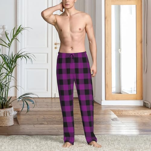 Novastar Mens Pajama Pants Bottoms with Pockets- Purple black plaid A Soft Mens Pj Pants, Comfy Men Lounge Pants2