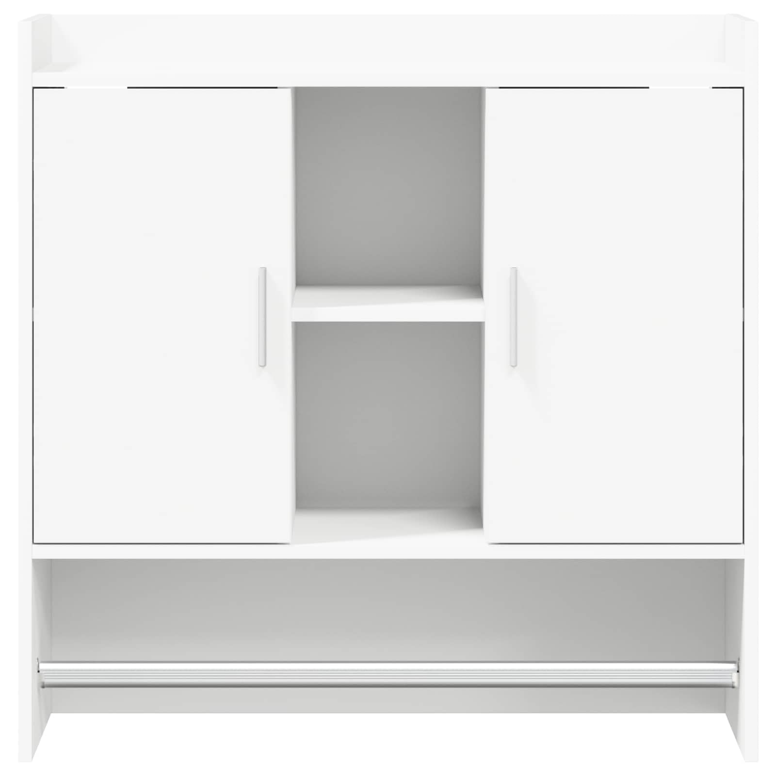 Wandregal Hängeschrank Weiß 80x36x80 cm Holzwerkstoff Wandmontage | Moderner Oberschrank mit Türen und Stangengriffen für Wohnzimmer Esszimmer Flur