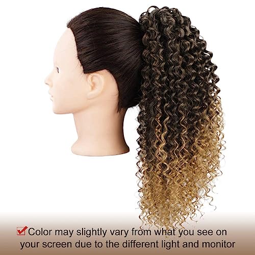 Afro Kinky Curly Ponytail for Women Drawstring Ponytail Synthetic Hair Extension Afro Drawstring Curly Pony tail with Clip in Hairpiece,Ombre Blonde 14 inch - Image 2