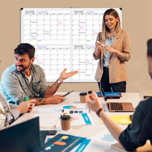 Image of XBoard Magnetic Calendar Whiteboard 48x36 inch, 4 Month Dry Erase Board Planner with Silver Aluminium Frame, Foldable White Board Calendar for Home School Office Organization