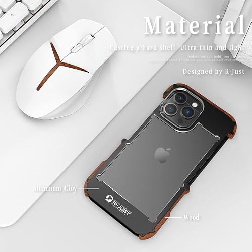 Kowauri For Iphone 14 Pro Max Case,Drop Protection Aluminum Alloy Metal Wood Bumper Frame Cover Shockproof Dropproof Protective Case For Iphone 14 Pro Max 6.7 Inch (Black) #TOP7