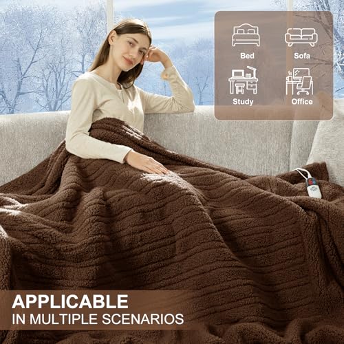 Heated Blanket Full Size 72"X84" Brown - Soft Double Sided Sherpa Electric Blanket Full Size with LED Display, 6 Heating Levels & 10 hrs Timer, Machine Washable & Fast Heating, Gift for Women