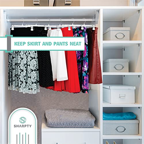Sharpty Pant & Skirt Hangers - Closet Hangers For Shorts, Shirts, Jeans, Dresses, Slacks, Coats, Clothes, Clothing, Garments & More - Durable, Space Saving & Non-Slip, White - 10 Pack #TOP2