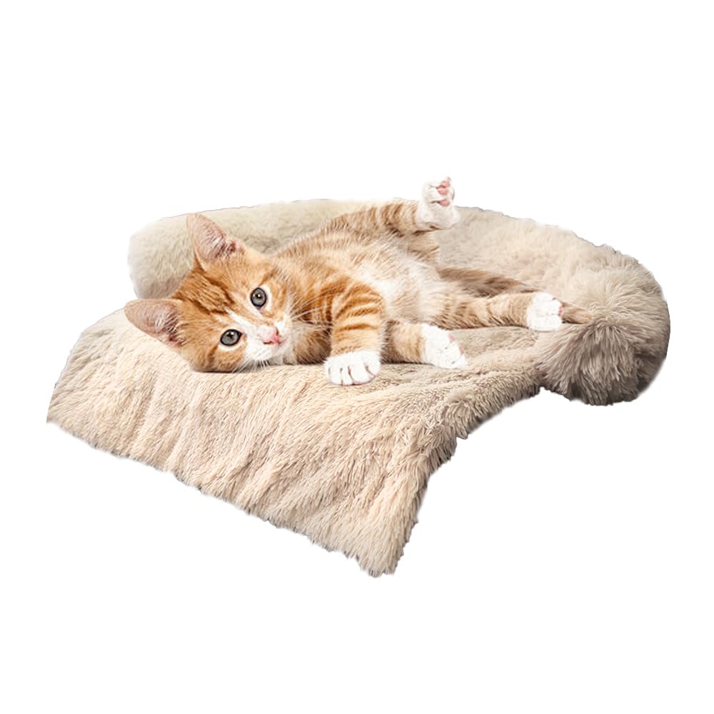 Calming Dogs/Cats Bed Mats, Dog Pad Washable Removable Couch Cover, Plush Long Fur Mat for Pets, Waterproof, Perfect for Small, Medium and Large Dogs and Cats (Beige, 31"x23"x 5.0")