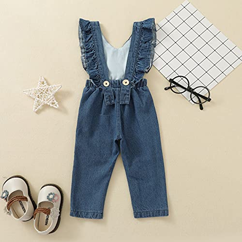 Tiacham Girls Jeans Romper Toddler Sleeveless Ruffle Halter Jumpsuits Baby Girl Denim Overalls Kids Pants (Blue, 2-3T) #TOP3